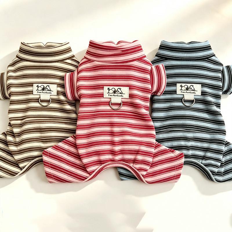 Schnauzer High-Neck Four-Legged Pet Warm Clothing, Small Dog & Cat Striped Jumpsuit, Winter Pajamas S-2XL