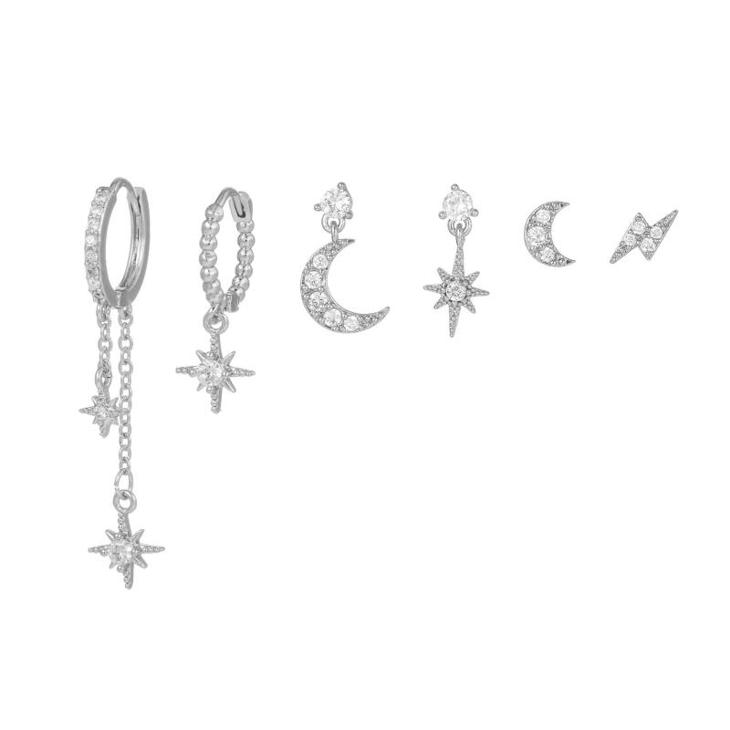 Design Stainless Steel Cubic Zirconia Chain Hoop Earring For Women Star Moon Pendant Punk Cartilage Piercing Jewelry