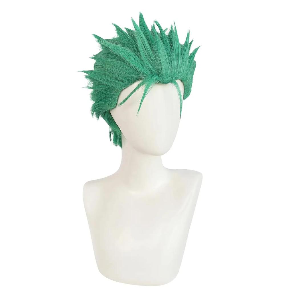 Anime Perücke Zoro Perücke Herren Kurz Grün Stufig Perücke Jungen Hitzebeständige Synthetik Halloween Party Cosplay Perücke