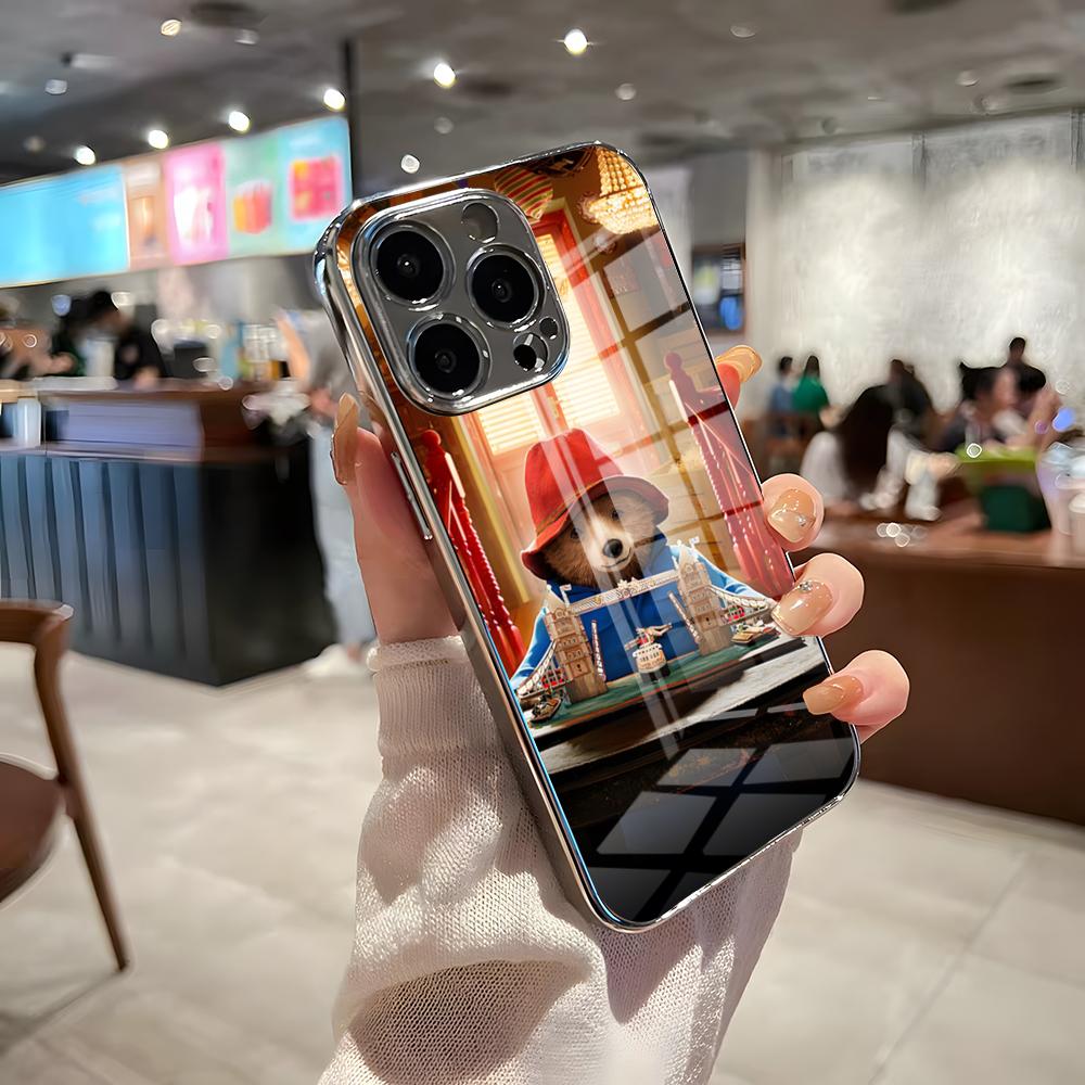 Paddington Bear Phone Case For IPhone 17 Pro Max 15 Pro 16 14 Plus 12 13 Mini 11 Pro Shockproof Electroplated Glass Cover