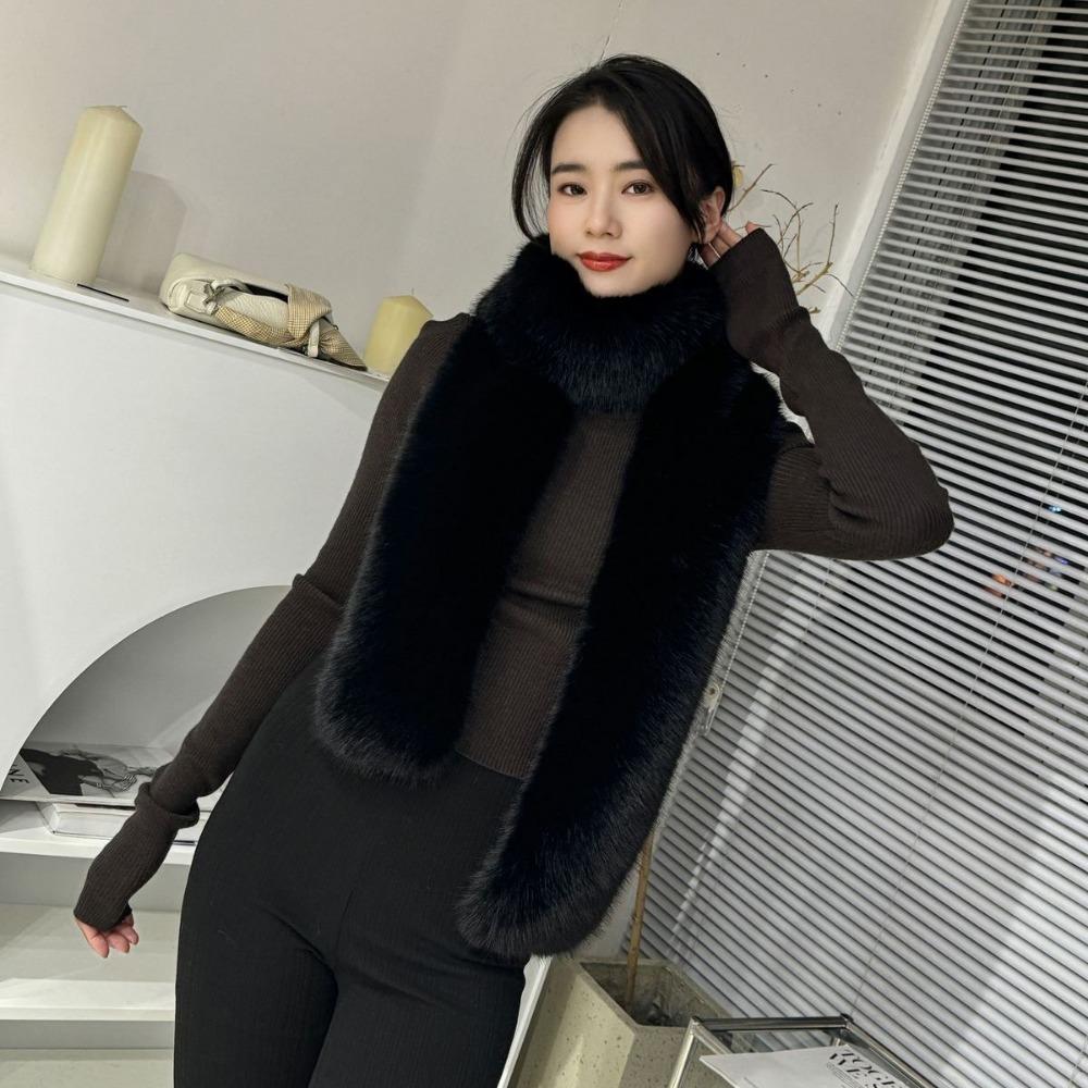 Autumn and Winter Extended Double-sided Plush Thickened Scarf Imitation Fur Fox Hair High-end Scarf Women's Warm and Thickened