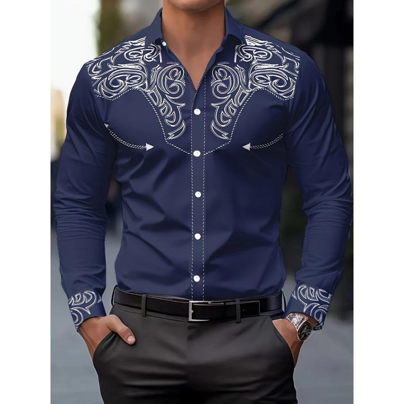 Camicia da Uomo con Stampa Floreale, Casual Traspirante con Collo a Revers e Bottoni, Manica Lunga per la Primavera, Abbigliamento da Uomo, Camicia Formale da Uomo