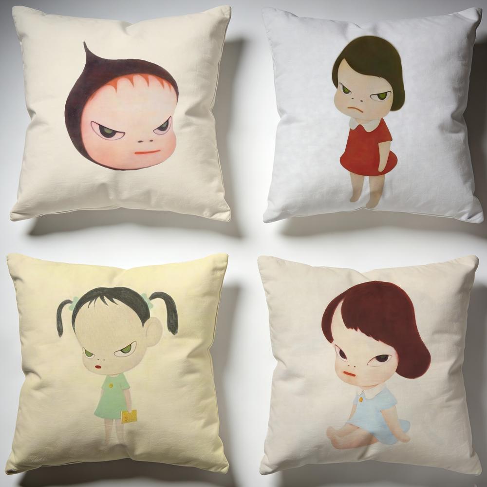 Stylish YYoshitomo Naraes Cushion Cover Stylish Washable Pillow Cover Ideal for Couch Bedroom Car Decoration