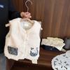 Girls' Plush Vest with Cute Embroidery - Reversible and Perfect for Autumn and Winter
