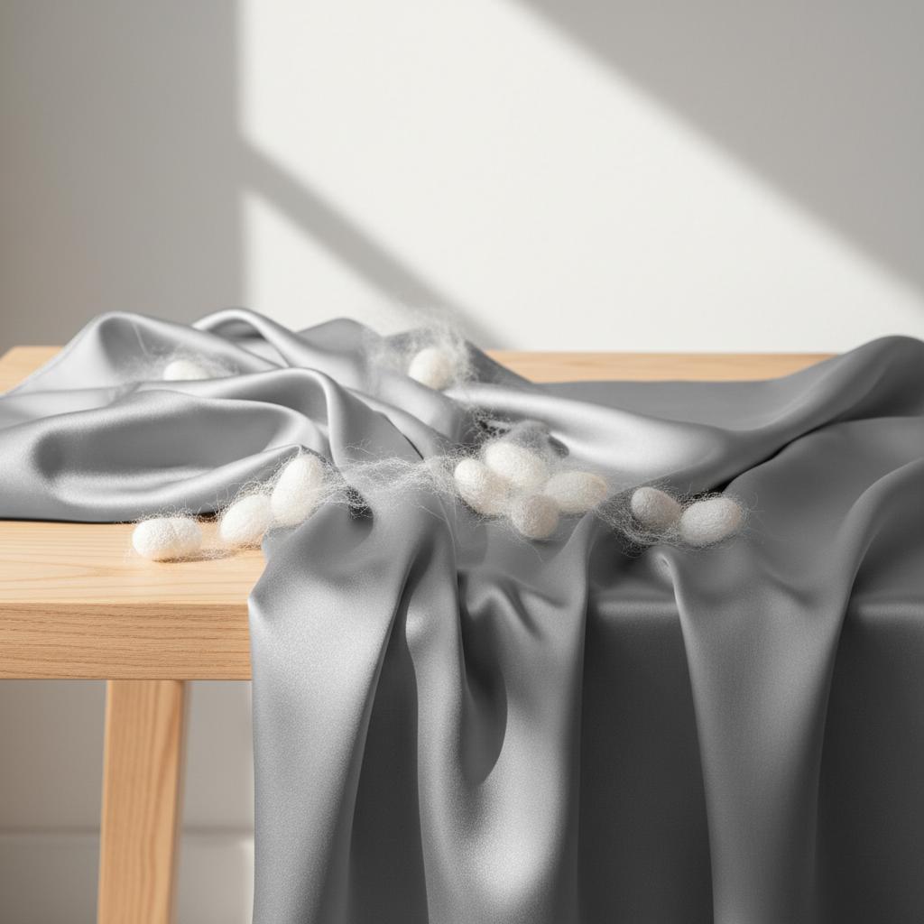 100% Mulberry Silk Satin Fabric Breathable Wedding Dress Material Plain Dyed Luxury Gray Medium Weight 114cm Width