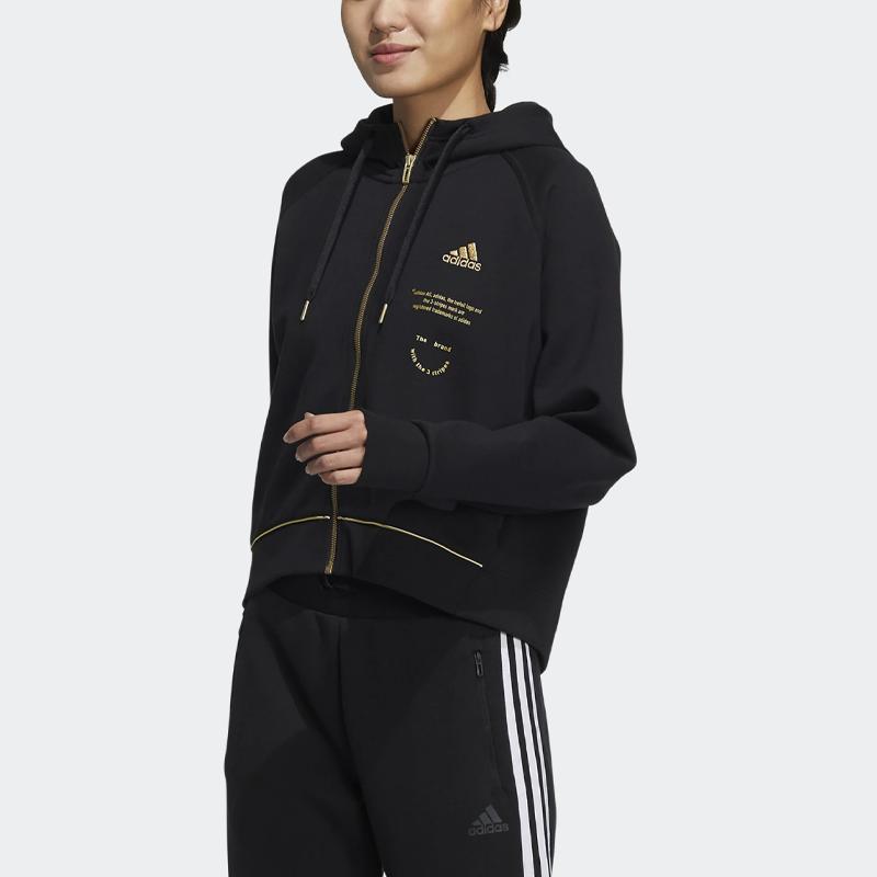 adidas Gold Label Printed Casual Short Hooded Jacket Women Jacket Black HG1840
