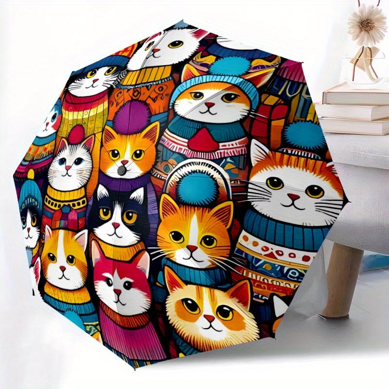 1 Stück Katzen-Winter-Automatik-Öffnungs-/Schirm, Tragbarer Faltregenschirm für Reisen, Themenveranstaltungen,