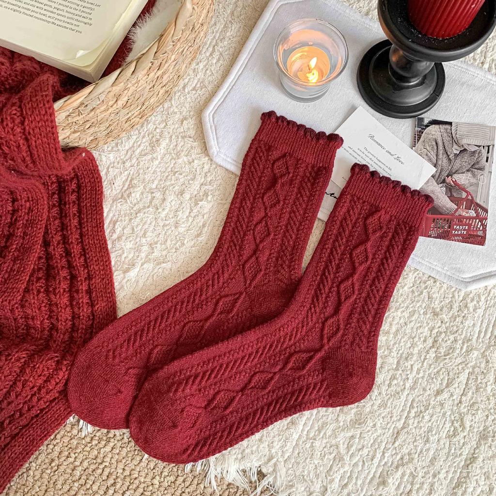 New Year'S Red Socks Cartoon Animation Tube Socks Season Wool Socks Thickened Warm Trend Versatile Socks