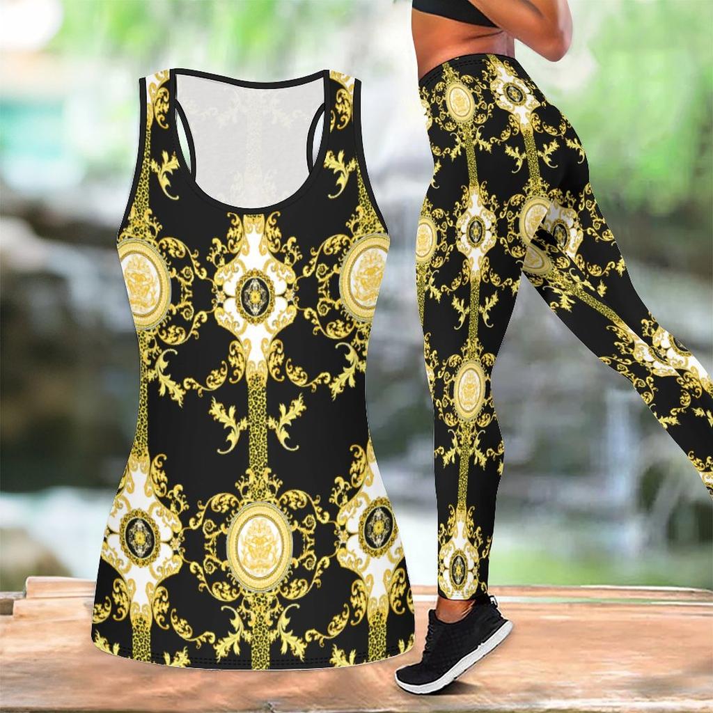 Leopard Print and GeometryPattern Print Yoga Outfit for Women Fashion Workout Leggings Fitness Sports Casual Yoga Set Sports Suit