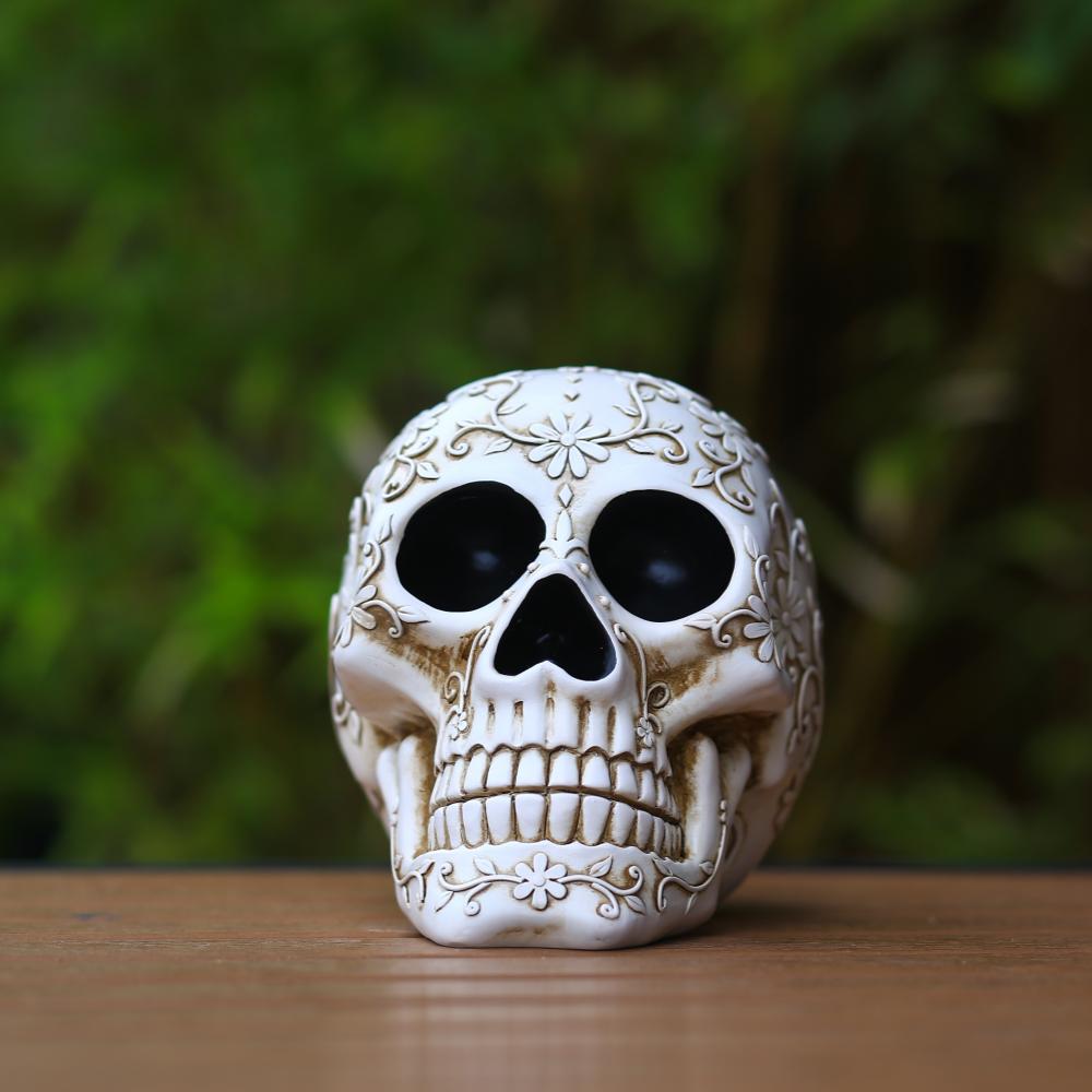 Halloween Skull Statue Creative Vintage Resin Skeleton Figurine Gothic Crow Skull Statue Halloween Home Party Desktop Decoration