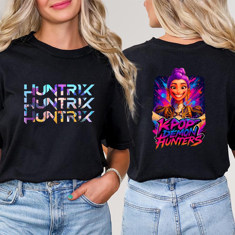 Fashion Korean Short Sleeved T-shirt for Women Clothes Short Sleeved Tees Kpop Demon Hunter HuntrX Oversized Top Y2K Clothing