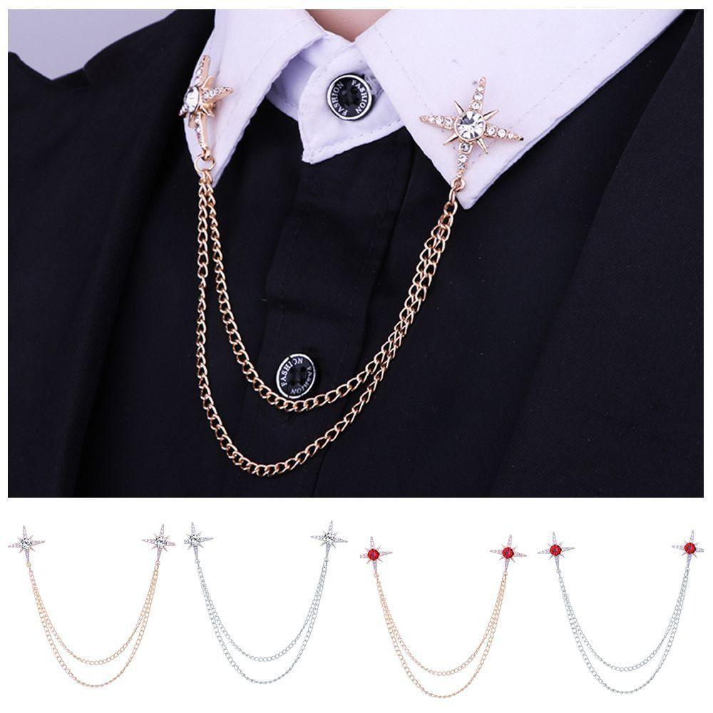 Metal Star Collar Brooch Chain Double Layer Chain Chain Brooch Creative Gift Shirt Collar Pin