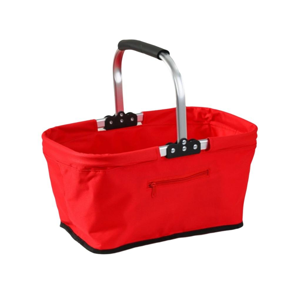 

26 L Grocery Shopping Basket Aluminum Frame Oxford Cloth Market Shopping Basket with Zippered Side Pockets Handheld червоний