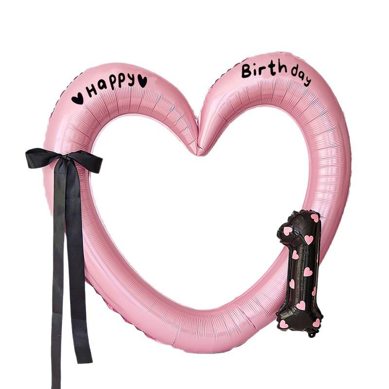40-inch Pink Heart Balloon with Bow & Number for First Birthday Decoration