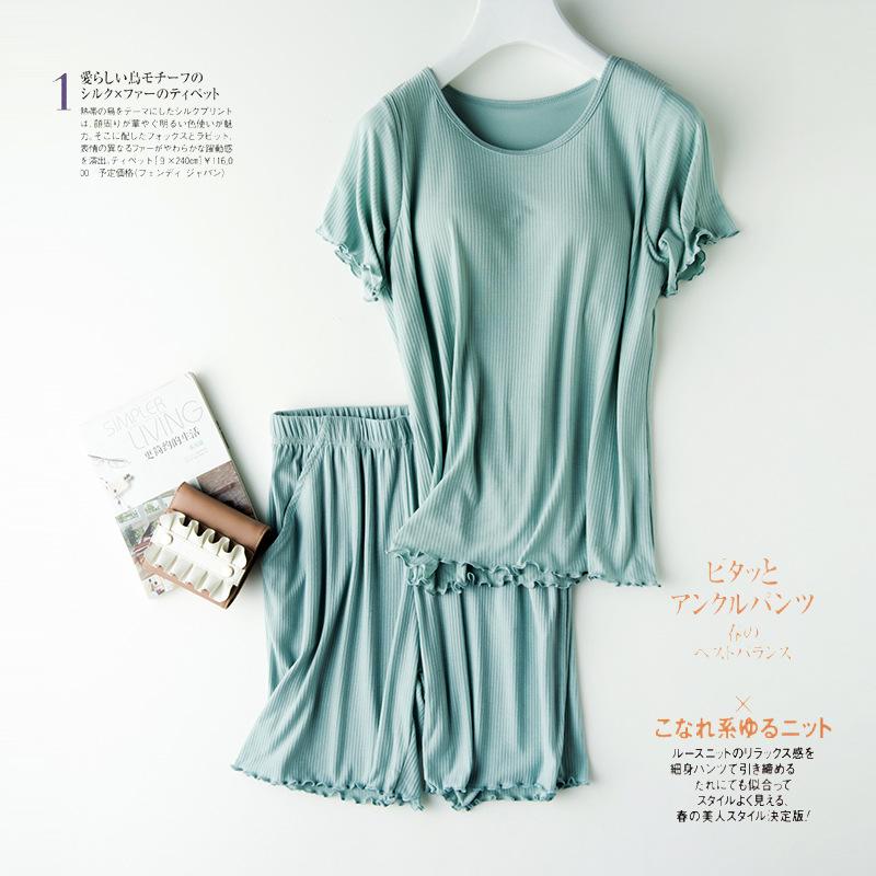 Threaded Cotton with Chest Pad Pajamas Short Sleeve Knitted One Half Sleeve + Shorts Pajamas Solid Color Simple Large Size Suit