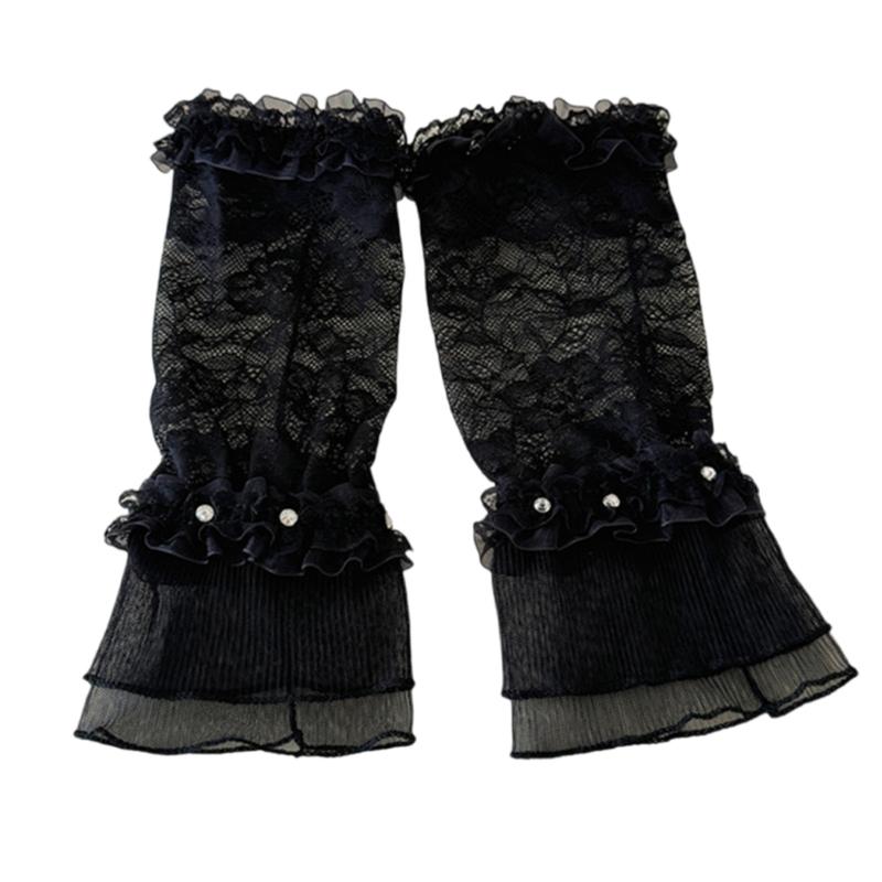 Versatile Lace Cuff Gloves Elastic Nylon Arm Sleeves With Rhinestones Accents Outdoor Indoor Stylish Accessories