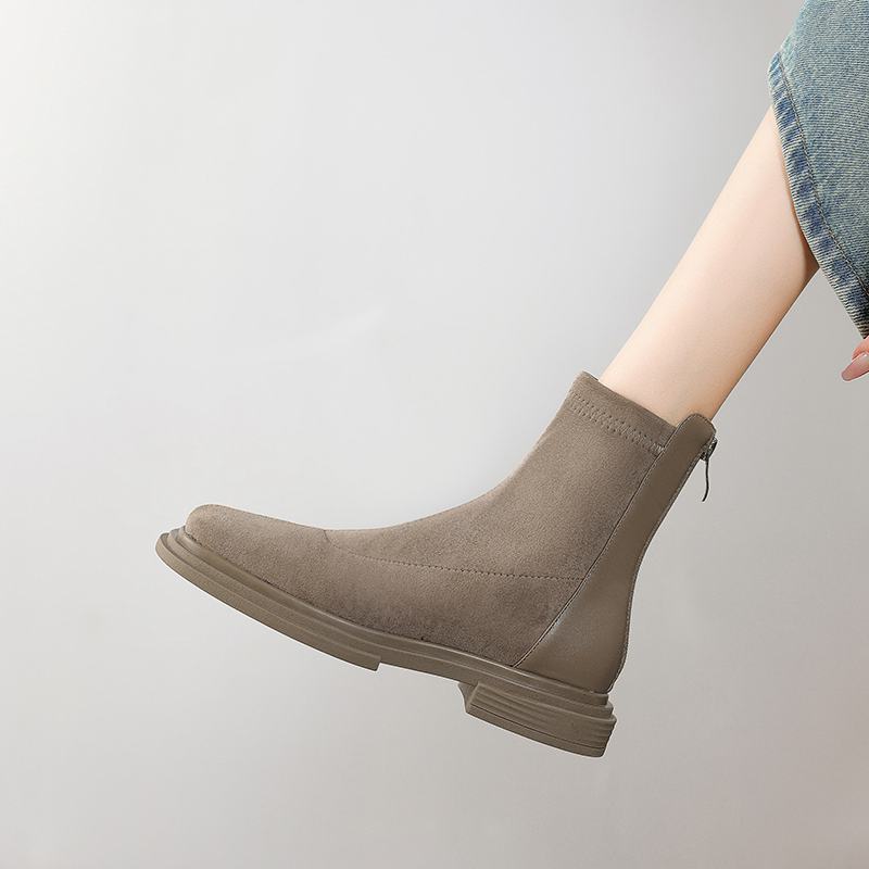 Krazing Pot Cizme de cowboy moderne, cu vârf rotund de iarnă, cu tocuri groase, pentru femei, mărimea 42, botine elastice cu platformă.