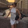 Polka Dot Elegant Off Shoulder Sleeveless Backless High Waist Halter Mini Dress Y2K Summer Fashion Club Party Vestidos