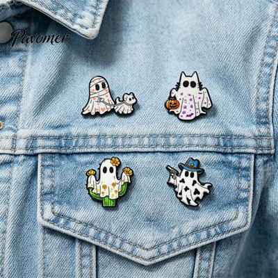 Men Women Clothing Accessories Halloween Cartoon Ghost Enamel Brooch, Spooky Metal Lapel Pin, Jacket Pin Sweater Cardigan Coat Suit Scarf Decor,