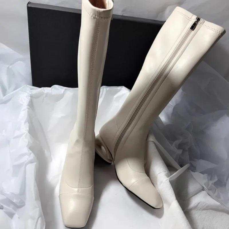 

Square Toe Block Heel Back Zipper Fashion Simple New High top end Women for Autumn and Winter for Adult Women 37
