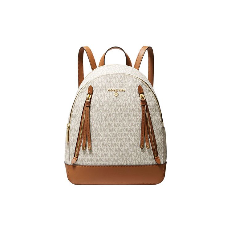 Michael Kors Mk Brooklyn Monogram Canvas And Leather Trimmed Backpack Medium Women backpack Ivory Brown 30H1GBNB2B-149 Basic Set BagDust Bag 23990₽