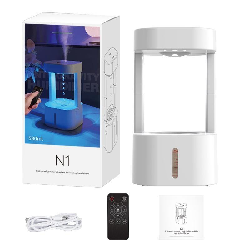 Anti-Gravity Water Drop Backflow Humidifier, Ultrasonic Mist Maker with Remote Control & RGB LED Color Night Light