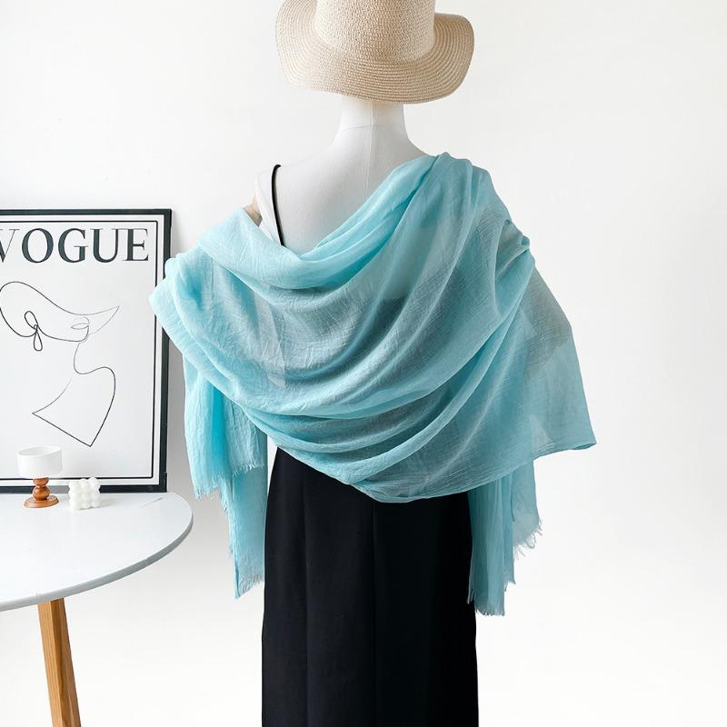 Summer Versatile Cotton and Linen Scarf Shawl Lengthened Solid Color Yarn Shawl Sunscreen Shawl Simple Scarf Silk Scarf Women