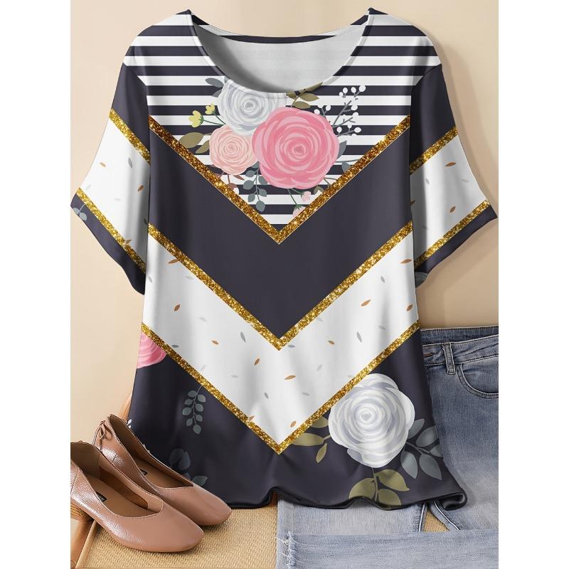 Women's Short Sleeves T-Shirt Elegant 3D Bohemian Print Short Sleeve Tees Woman T-Shirt Tops Oversized Summer Women's Clothing