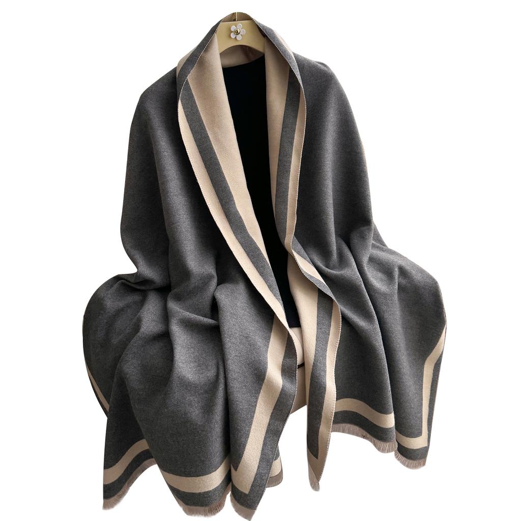 Autumn And Winter Simple Plain Color Soft Thickened Imitation Cashmere Scarf Women'S Elegant Versatile Double-Sided Contrasting Shawl Scarf