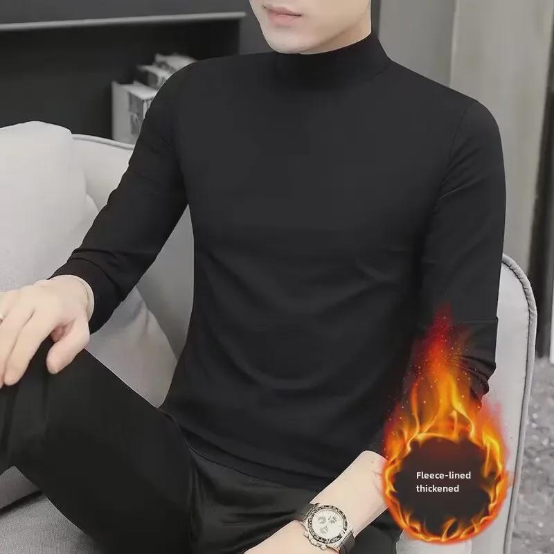 Herren Slim Einfarbig Thermisch Samt Rollkragen - Herbst/Winter Langarmshirt
