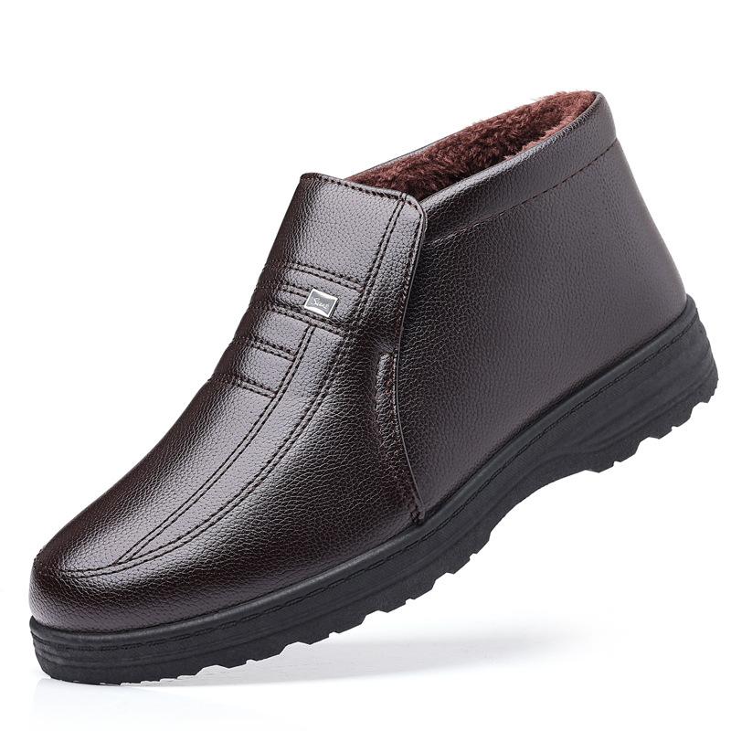 Winter warm velvet non-slip men's casual high-top cotton shoes the elderly cotton shoes men's leather men's cotton shoes 2025