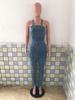 European American Casual Slim Backless Bandage Denim Jumpsuit