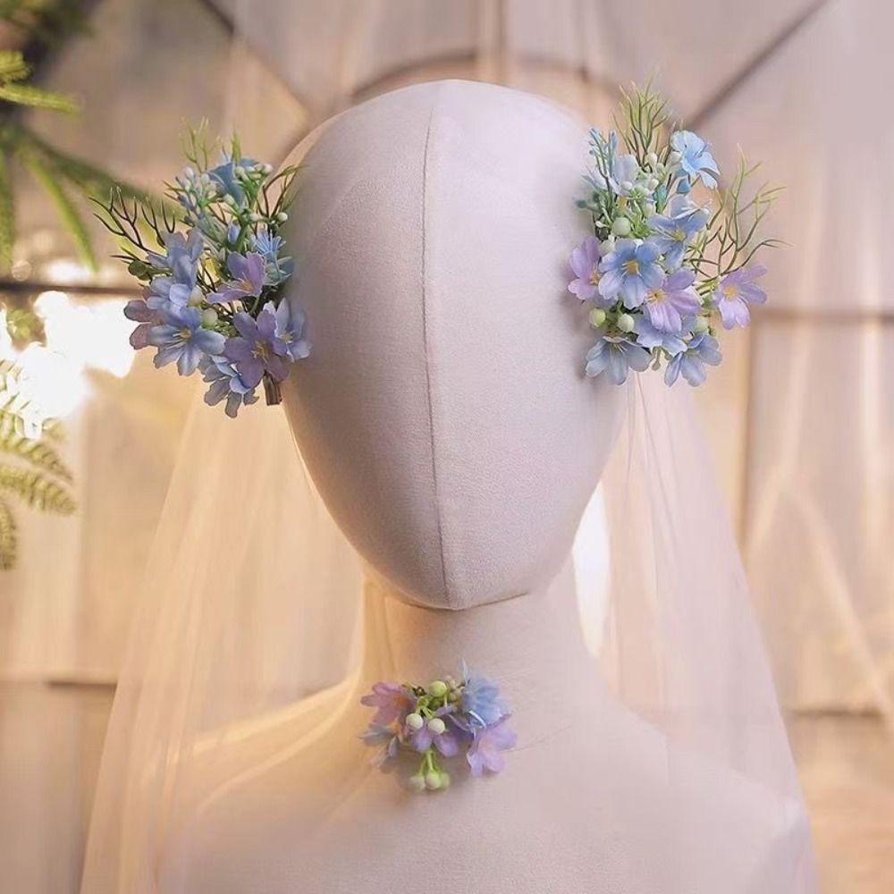 French Style Bridal Headdress Floral Hair Jewelry Set Romantic Wedding Headwear  Hair Accessories
