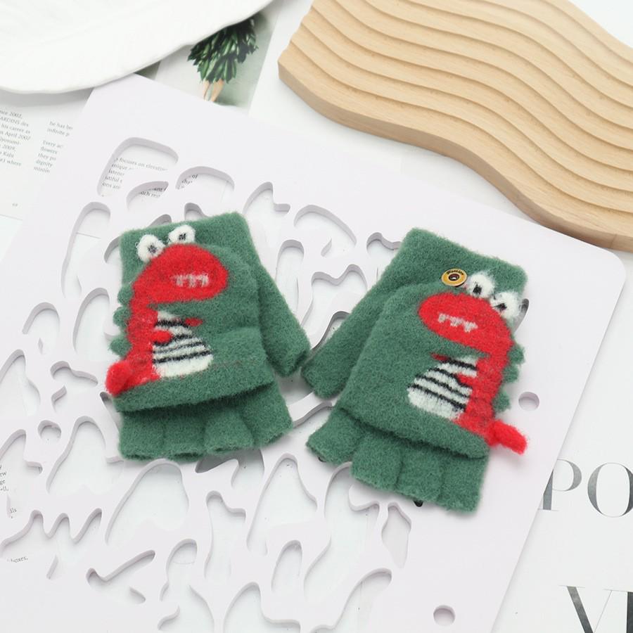 Children's Cute Cartoon Flip-Gloves: Cold-Proof, Half-Finger Winter Writing Warmth for Boys and Girls