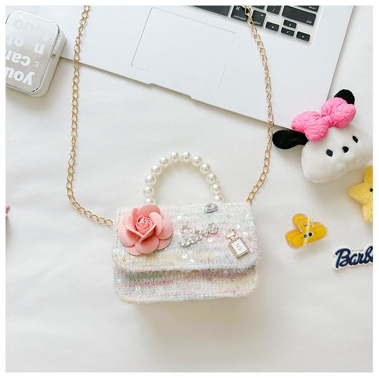 Cartoon Flower Bow Girl Decoration Children Shoulder Bag With Lace Design