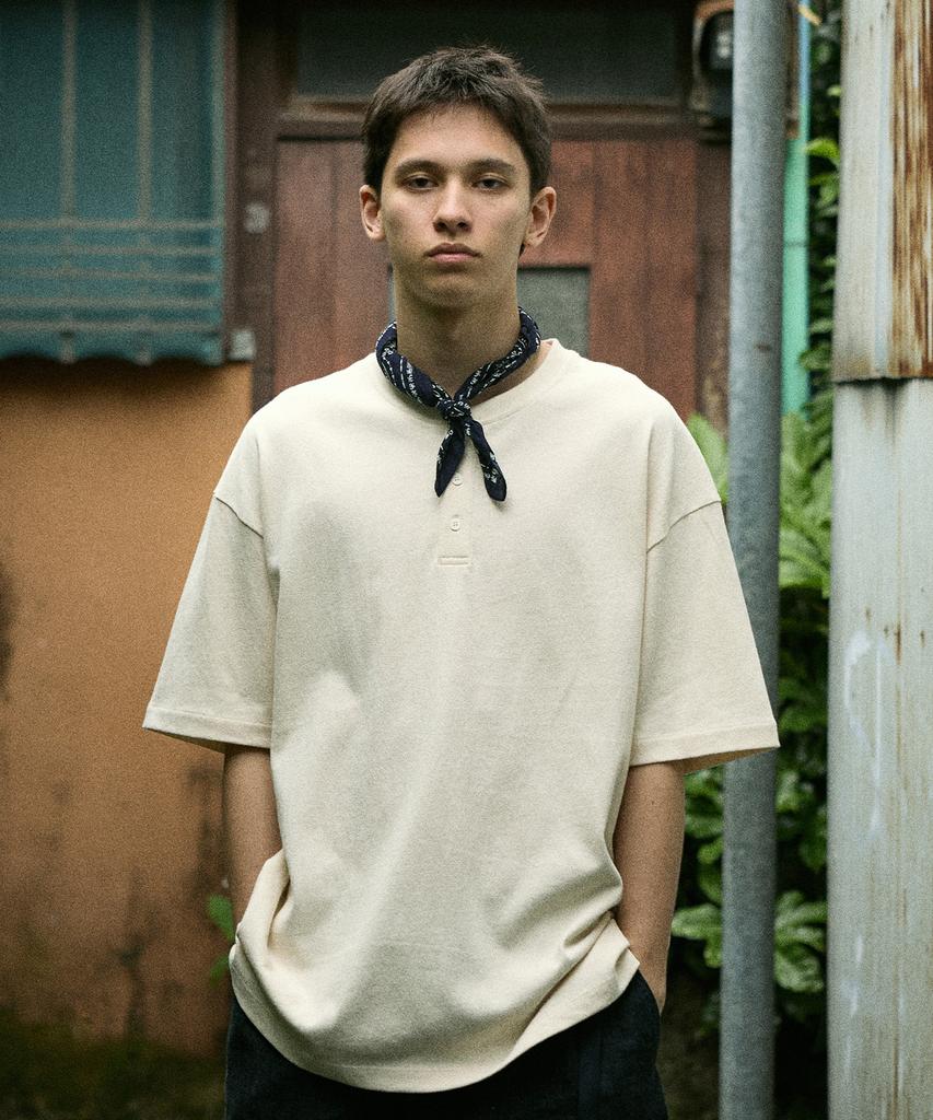 MINIMALPROJECT Heavyweight Henley Neck Short Sleeve T-Shirt Mst180 [Ivory]