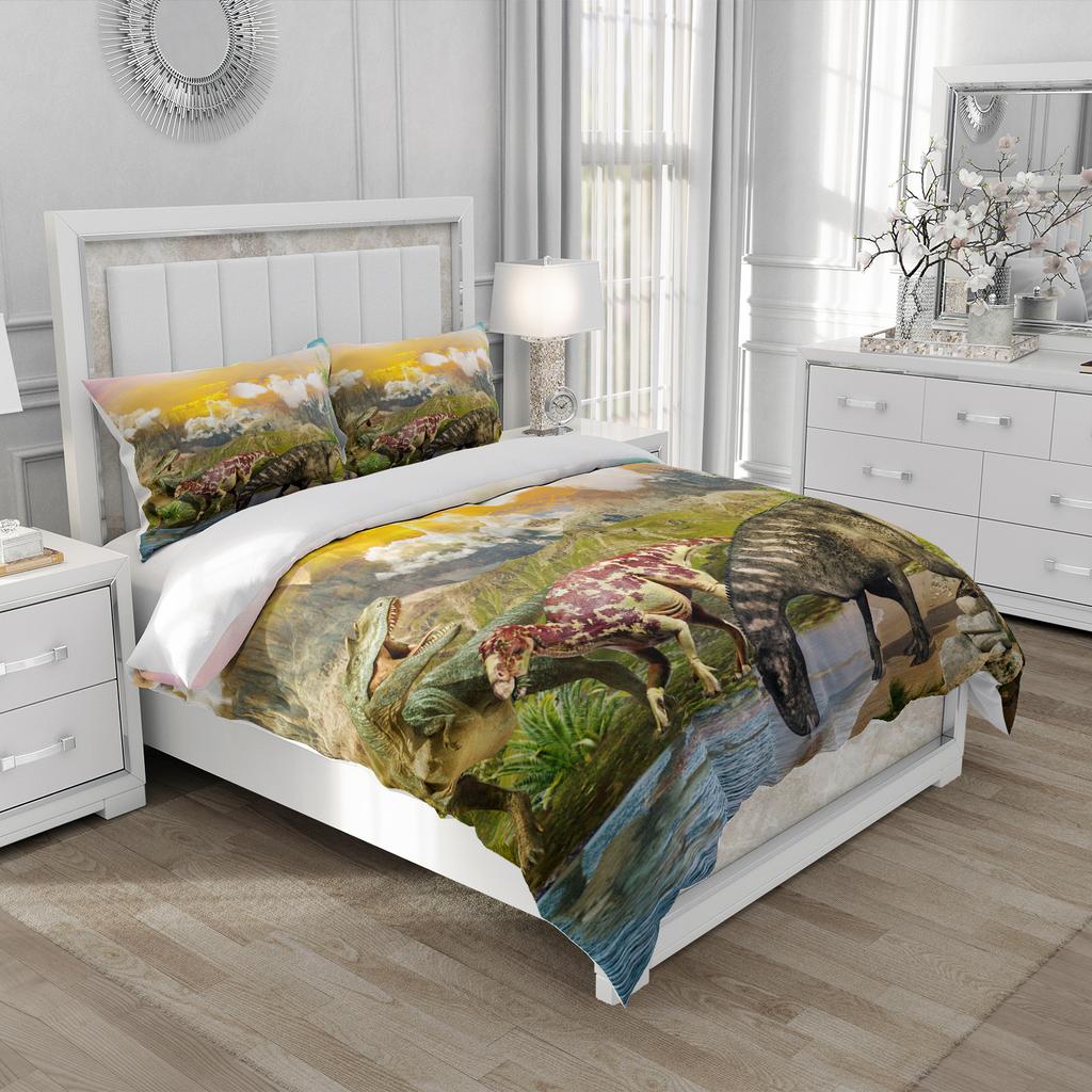 Jurassic Dino Bettwäsche Set 240x220cm 140x200 Queen Mikrofaser Bettbezug Set mit 2 Kissenbezügen für Jungen Kinder Kinderzimmer Dekor
