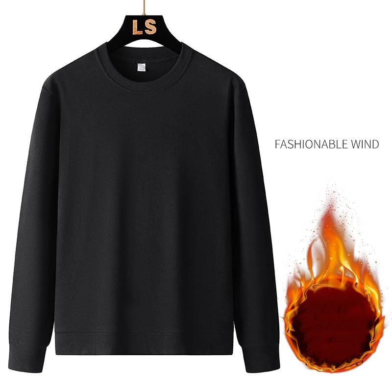 Men's Autumn and Winter Plus Fleece Round Neck Hoodie De Fleece Long Sleeve T-shirt Korean Version of Casual Hoodie Trend Fashion Base Top