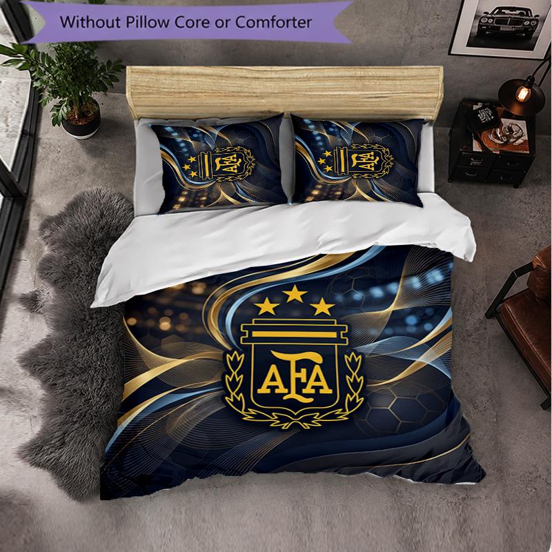 Argentina Football Pattern 3 Pieces Bedding Set Soft Microfiber Duvet Cover with Pillow Cases for Bedroom
