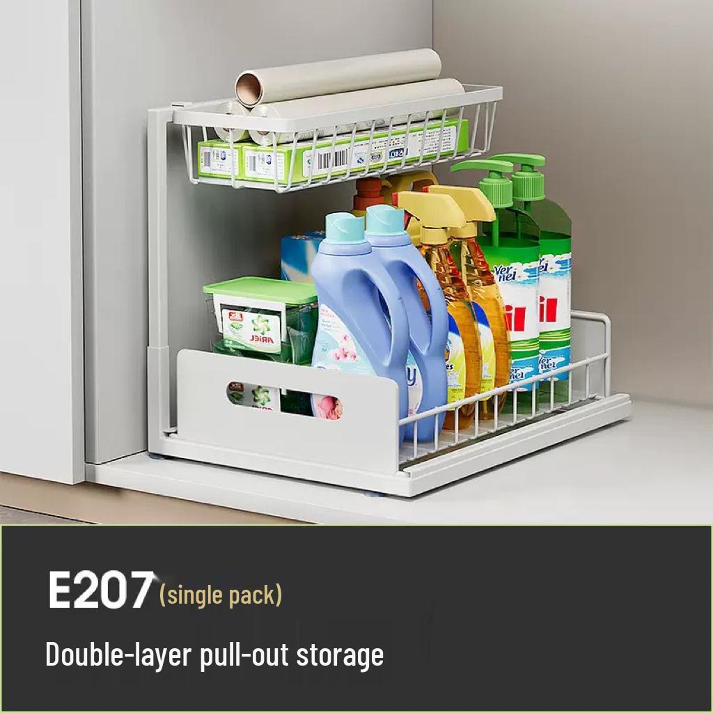 Under-Sink Pull-Out Storage Rack for Kitchen Cabinets - Layered Basket for Spices, Bowls, and Dishes