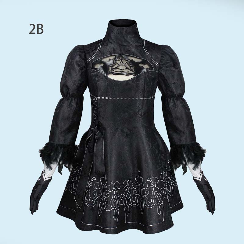 Anime Automata 2b Cosplay Costume Black Tone Dress With Gloves Headwear Yorha No. 2 Type B Halloween Party Outfits