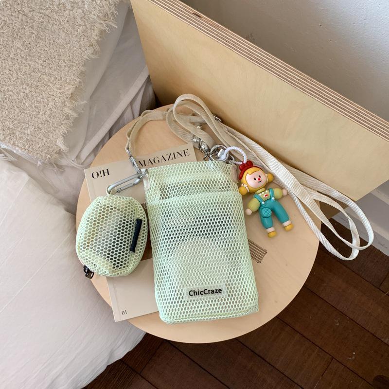 Sweet little fresh mobile phone bag women's 2025 summer new hollow shoulder bag crossbody mesh portable storage bag