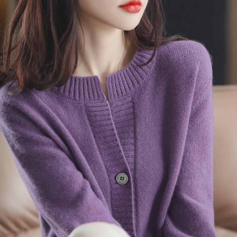 

Женский ретро-свитер свободного кроя 2024 года для ранней весны и осени One Size фиолетовый