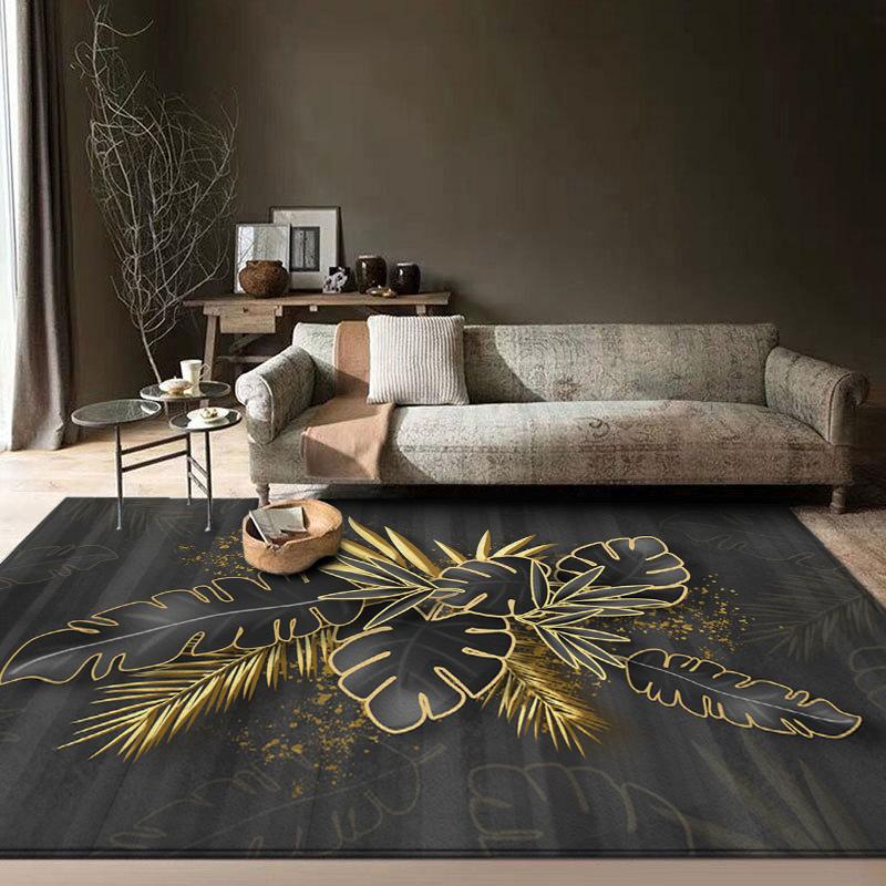 Pflanzenblätter Teppich Schwarz Gold Mode Eingangstür Fußmatte Fußabtreter Rutschfeste Fußmatte Wohnzimmer Dekor Teppich