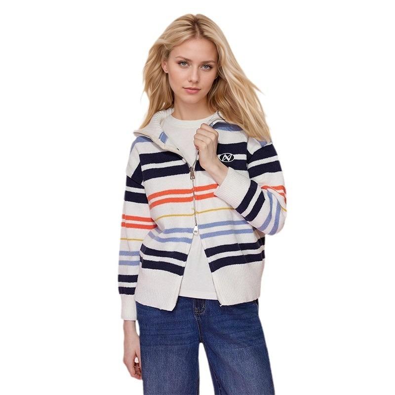 Women's New Spring Cardigan Collision Splicing Lapel Long-sleeved Outer Knitwear