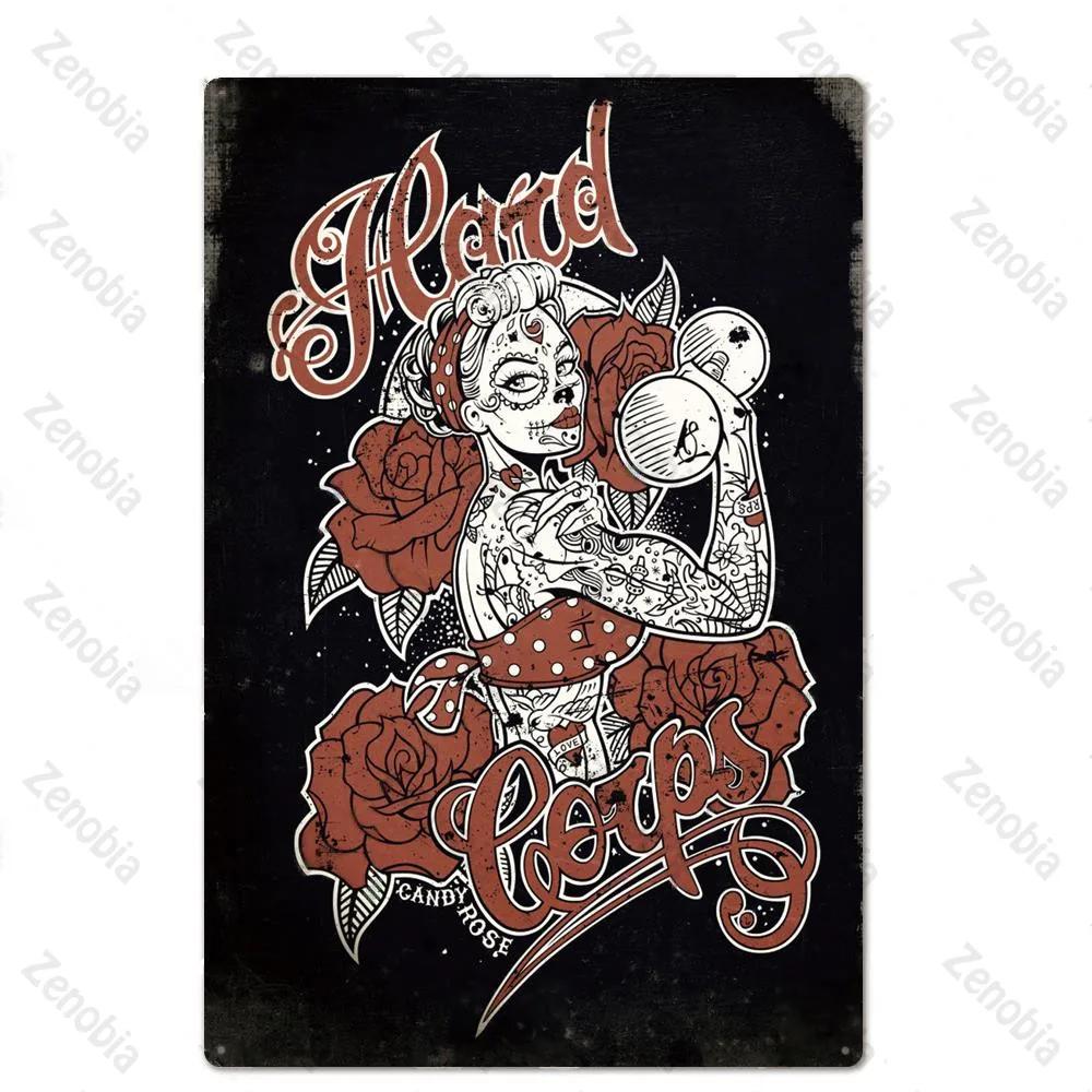 Affiche Métal Tatouage Plaque Métal Décor Boutique de Tatouage Plaque Décorative en Fer Décoration Murale Plaque en Étain Shabby Chic