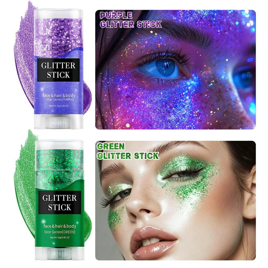 9 Colors Party Glitter Stick, Rotating Mermaid Face Glitter Stick, Rainbow Glitter for Face/Body/Hair/Eye, Washable Glitter-16g