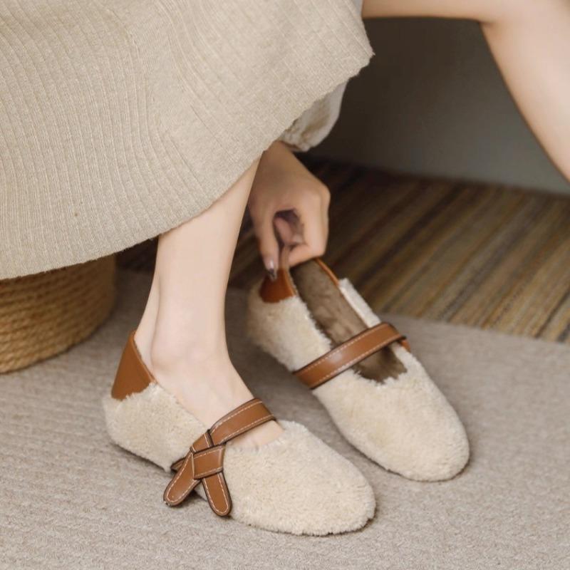 

Wool Shoes New Round Toe Shallow Mouth Velvet Warm Soft Sole Flat Shoes for Autumn and Winter 40