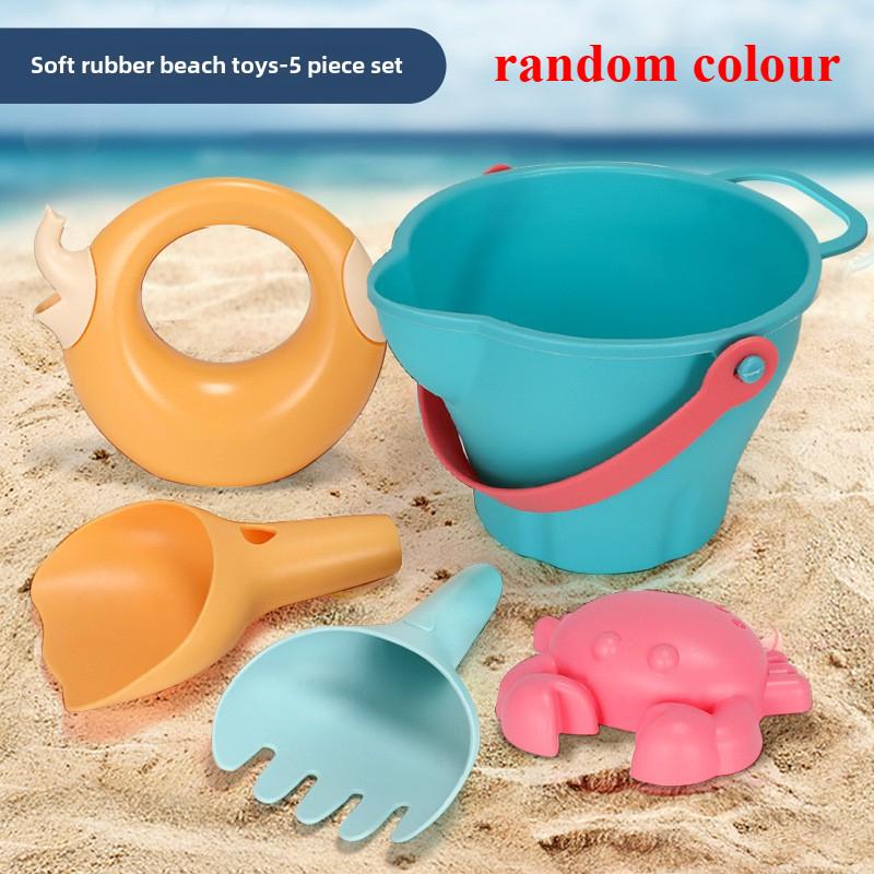 

Children Beach Toys Soft Silicone Sand Play Set for Babies Kids Summer Beach Bath Water Play Durable Easy Carry Cart
