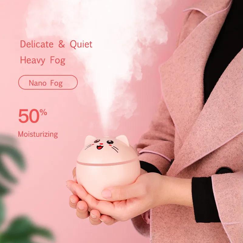 300ml Mini Lucky Cat USB zvlhčovač vzduchu Ultrazvukový Aroma Difuzér Výrobník mlhy s LED světly Přenosná čistička vzduchu do auta
